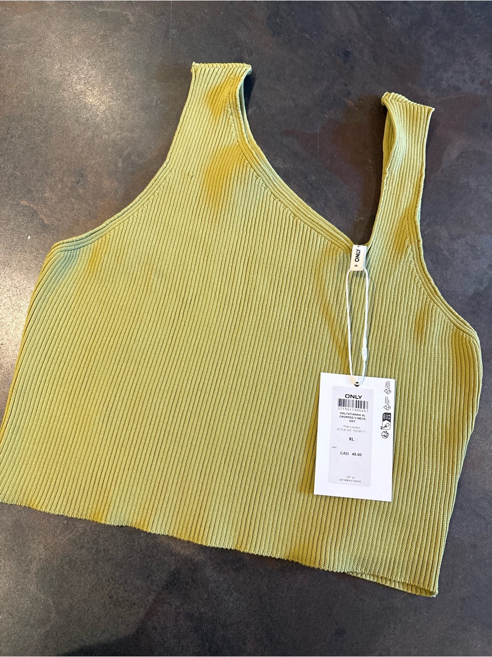 Only Light Olive One-Shoulder Ribbed Cropped Tank XL - Picture 4 of 7